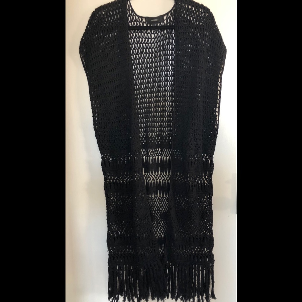 Forever 21 Long Loose Knit Lacey Festival Sweater